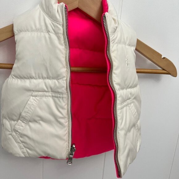 𝅺ralph Lauren Down Filled Vest - Reversible Whit/Pink size 9 months - Picture 2 of 7